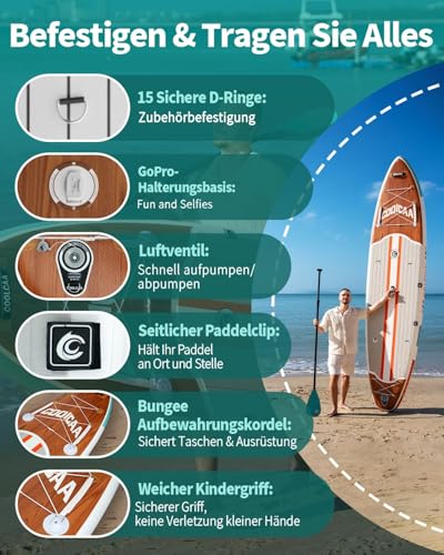 COOLCAA SUP Board, 355 cm (Extra Large) Stand Up Paddling Board, Inflatable Stand-Up Paddle Board with 86 cm Extra Wide, Fishing Paddleboard with Accessories & Carry Bag for Adults, 222 kg