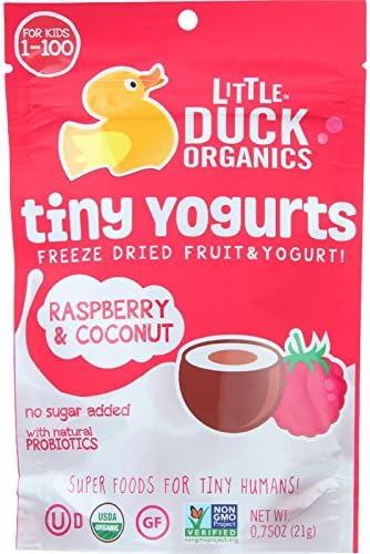 Little Duck Organics Freeze Dried Fruit and Yogurt - Tiny Yogurts - Organic - Raspberry and Coconut - Ages 1 Year Plus - .75 oz - case of 6