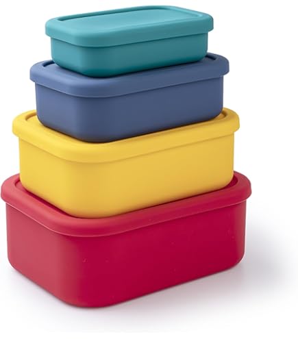 FENGCHEN Silicone Food Storage Containers Set Of 4 - BPA Free, Freezer & Oven Safe, With Measurement Marks