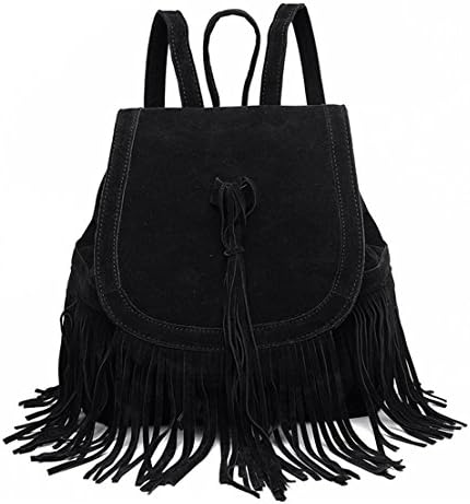 Sunwel Fashion Outdoor Shoulder PU Tassel Drawstring Suede Backpack Casual Beach Shopper Traveling Rucksack School Bookbag Satchel