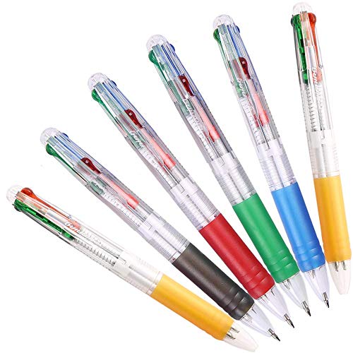 Ipienlee Multinational Retractable Ballpoint Pens 0.7mm 4 Color Ink (Black, Blue, Red, Green) in One Ballpoint Pen, Pack of 12