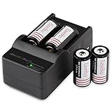 EaseBuy 4pcs 16340 Lithium Batteries CR123A Rechargeable Batteries Camera Batteries with 16340 Battery Charger