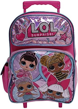 LOL Surprise! Hot Pink Large Girls' Rolling School Backpack- Miss Bee, Diva & Friends