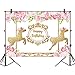 Mehofoto Carousel Birthday Backdrop Pink Floral Gold Photography Background 7x5 Carousel Party Vinyl Backdrops for Children Kids