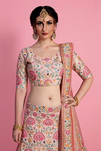 meghalya women's art silk lehenga choli (peach, free size)