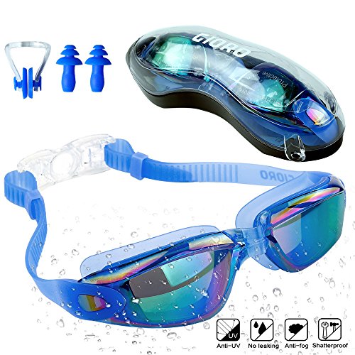 GIORO Swim Goggles, Adult Unisex Men Women Swimming Goggles, No Leaking Anti Fog UV Protection Triathlon Swimming Glasses with Earbud Nose clip (Blue) - Thumbnail 7