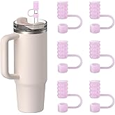 YOTIME 6Pcs Silicone Straw Covers Cap, 0.39in/10mm Straw Toppers Compatible with Stanley Cup 40 & 30 oz, Reusable Dust-Proof Cover Cap for Tumbler with Handle, Translucent Pink