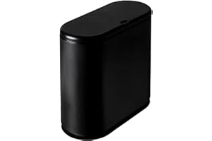 Sooyee 10 Liter Rectangular Plastic Trash Can Wastebasket with Press Type Lid,2.4 Gallon Garbage Container Bin for Bathroom,Powder Room,Bedroom,Kitchen,Craft Room,Office (Black)