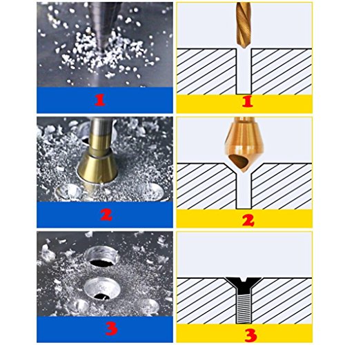 Tsmile 4 Pcs/Set Deburring Countersink Drill Bit Taper Hole Steel Aluminum Countersunk (Silver) - Thumbnail 4