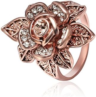 Teniu Womens Rose Gold Ring Diamond Flower Rings for Women Fashion Jewelry Rings(Mothers Day Gift)