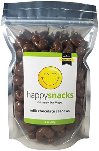 Happy Snacks Chocolate Covered Cashews - Milk Chocolate - 1 Pound Resealable Pouch (16 oz)