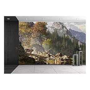 BRAND_NAMEWolf Near a Lake in a Rocky Mountain Landscape