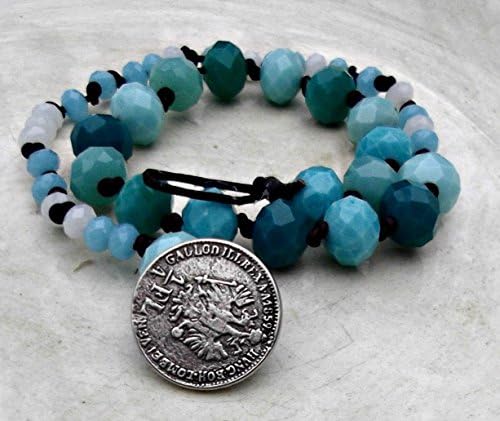 Bohemian Hand Knotted Leather Bracelet, 2x Wrap Bracelet, Turquoise Beads, Unique Vintage Button Shank Boho Chic
