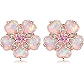CiNily Womens Flower Opal Stud Earrings,Ladies Rhodium Plated Hypoallergenic Jewelry Big Gemstone Earrings 15mm