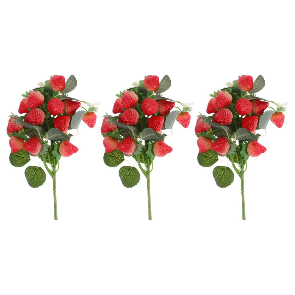 Warmhm Plants Decor 3Pcs Artificial Strawberry Fake Strawberry Bunches Faux Lifelike Strawberry Stem Prop House