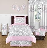 Pink and Gray Elizabeth Childrens and Kids Bedding 4 Piece Girls Twin Set