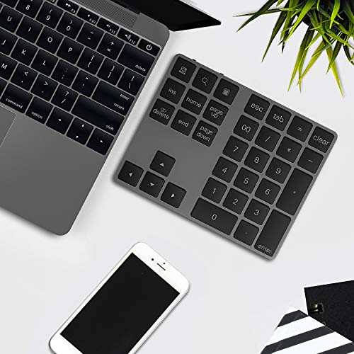 Cateck Bluetooth Numeric Keypad, Aluminum Wireless Bluetooth 34-Key Number pad with Multiple Shortcuts for Computer Laptop Windows Surface Pro Apple iMac MacBook iPad Android Tablet Smartphone- Black