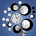 Huston Lowell Black and Silver Rounds Wall Clock Mirror Wall Clock Modern Design Removable DIY Acrylic 3D Mirror Wall Decal Wall Sticker Decoration