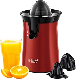 Russell Hobbs Orangenpresse & Zitruspresse elektrisch rot (2 autom. links-& rechtsrotierende Presskegel für Zitronen/Orangen), Tropf-Stopp-Funktion, spülmaschinenfest, BPA-frei, Saftpresse 26010-56