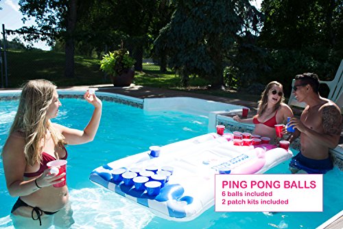 Beer Pong Pool Float - Fun Competitive Design! Inflatable Floating Beer Pong Table and Lounge Floats w Built in Cooler Made of Quality Raft Material, Includes Ping Pong Balls, Great for Pool Parties! - Thumbnail 5