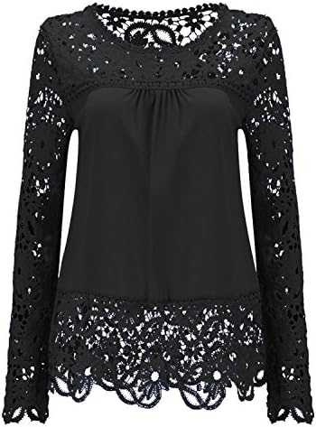 Tirahse Fashionable Womens Lace Shoulder Long Sleeve Blouse T Shirt Casual Lace Tops, Black 6
