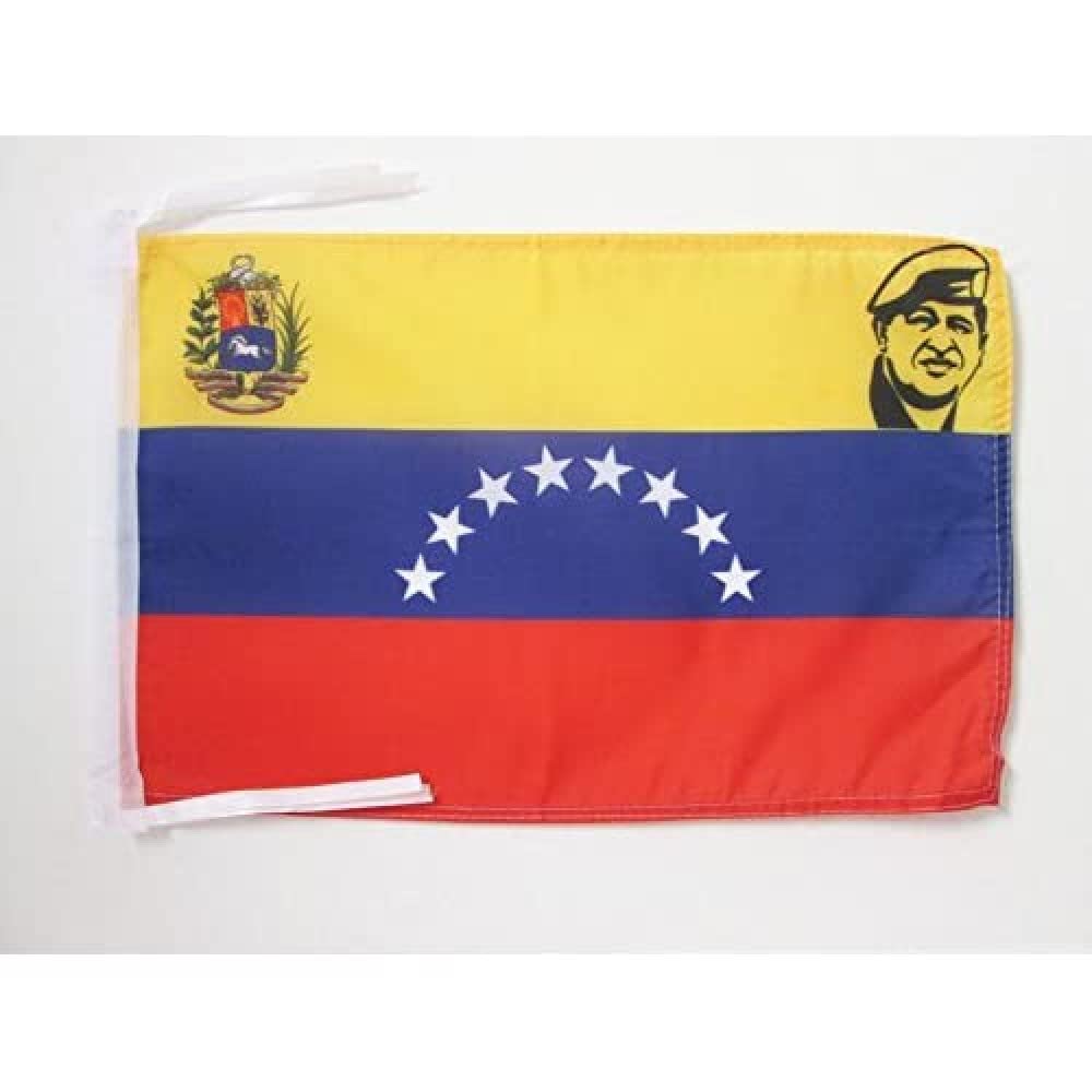 AZ FLAG - Venezuela with Hugo Chavez Flag - 18'' x 12'' - 100% Polyester Venezuelan Small Banner with Two Cords - Fade Resistant - Vivid Colors - 18x12 in - 45x30 Cm โ image 1