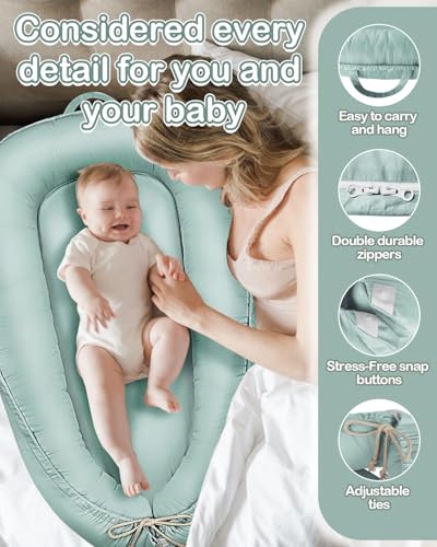 Baby Lounger - Infant Lounger for Newborn 0-24 Months, Pure Cotton Breathable Baby Nest Lounger Cover, Newborn Essentials for Baby Boys & Girls, Portable Baby Lounger for Home and Travel