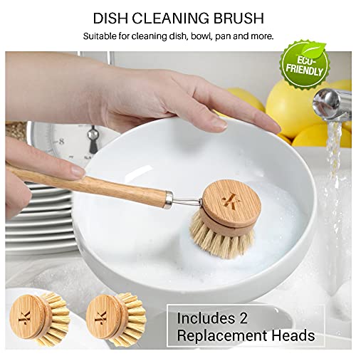 Bamboo Dish Brush Set For Cleaning Dishes Pots and Pans Includes 1