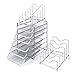 Seville Classics 3-Tier Stacking Mesh Desk Organizer 5 Vertical File Sorter 3 Locking Sliding Letter Tray Non Slip Desktop Storage, Satin Pewter