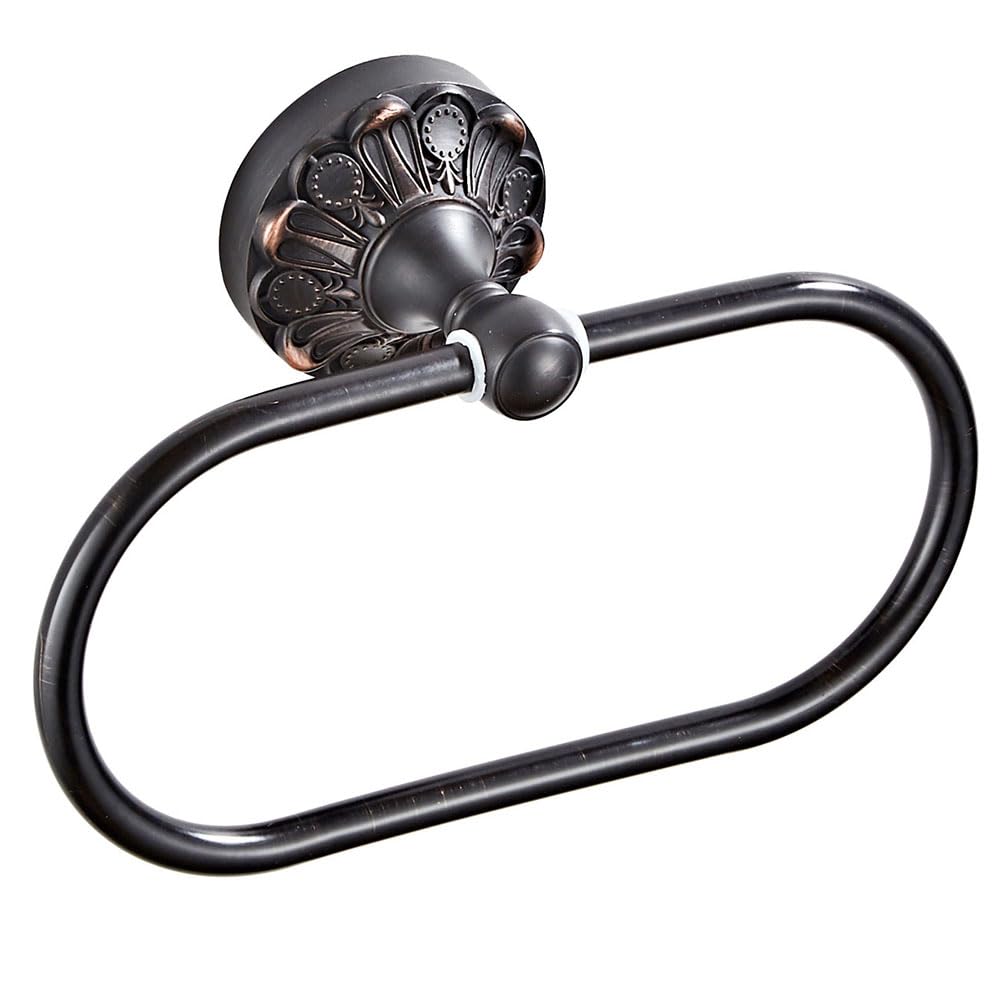 Celbon Antique Oval Towel Ring Holder Brass Material Towel Ring for Towel Storage Wall Mounted Towel Hanger Rack for Bathroom Toilet (Black)