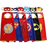 Lazu Superhero Dress Up Costumes 6 Satin Capes with Felt Masks