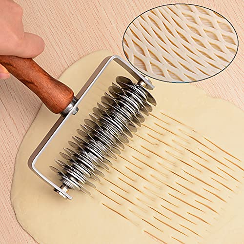 Stainless Steel Lattice Dough Cutter, Dough Lattice Roller Cutter with Wood Handle, Cookie Pie