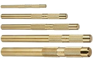 Brass Drift Punch Set, 5-Piece Hand Tool Kit with 1/4", 3/8", 1/2", 5/8", 3/4" Sizes for Metalworking, Auto Repair & Woodwork
