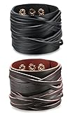 Besteel Jewelry Mens Leather Bracelet for Men Cuff Punk Rock Adjustable Brown Black 2 pcs 7-9 Inch