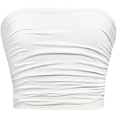 RoseSeek Girl's Ruched Strapless Tube Top Sleeveless Cropped Bandeau Basic Summer Cute Tops for Girls