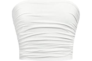 Floerns Girl's Basic Sleeveless Bandeau Kids Strapless Ruched Tube Tops