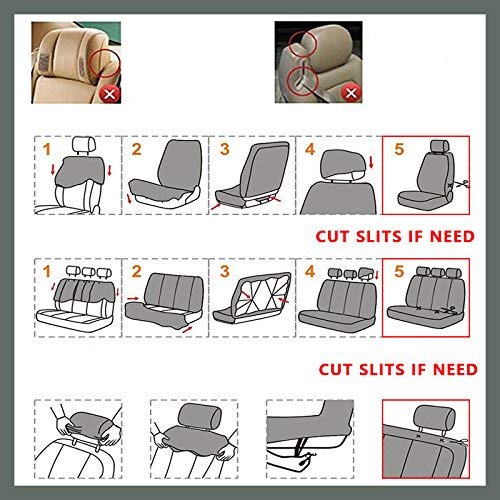 Universal Full Set Auto Seat Covers Embossed Cloth Fabric Car Seat Accessories(Airbag Compatible Anti-Slip Black/Gray)