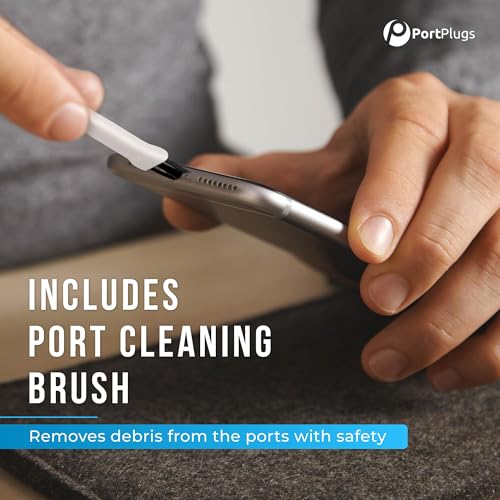 PortPlugs USB-C Dust Plugs & Headphone Jack Protectors for Samsung, Android, MacBooks, Laptops & Tablets – Type-C Charging Ports – Includes Cleaning Brush – Black (10 Pairs)