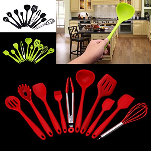 10Pcs Heat Resitant Non-stick Silicone Kitchen Utensils Set Cooking Bake Tool (Black)