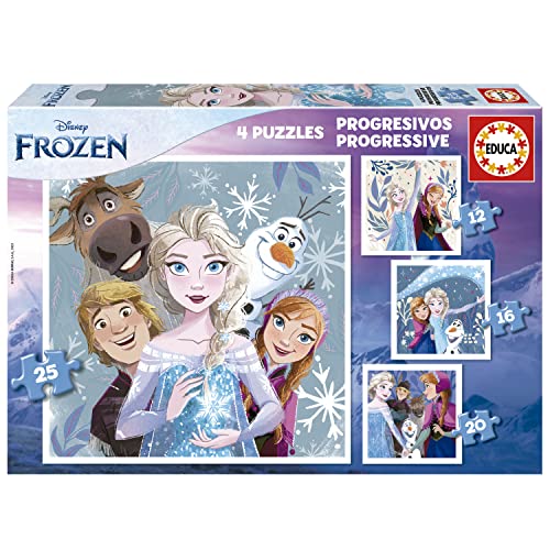 Educa - Puzzle Frozen | 4in1 Puzzle Progressivo 12/16/20/25 pezzi | Elsa, Anna, Disney Frozen | dai 3 anni (19735)