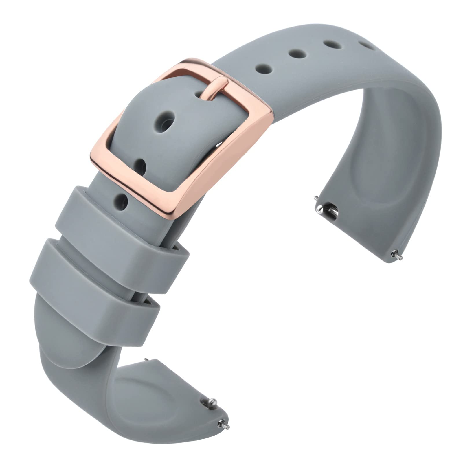 ANNEFIT Silicone Watch Straps, Quick Release Rubber Sport Band 20mm with Classic Rose Gold Clasp (Light Gray)
