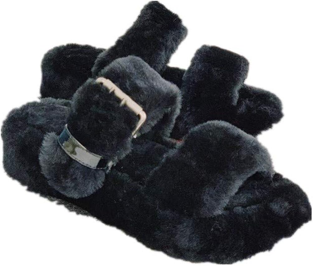 fur sandals with strap