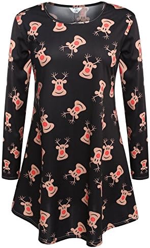 Women's Christmas Santa Claus Print Xmas Flared Skater A Line Swing Dress (Wapiti, Size M)