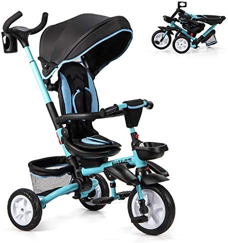 Baby Joy Baby Tricycle 7 In 1 Kids Folding Steer Stroller W Rotatable Seat Adjustable Canopy Safety Harness Cup Holder Push Handle Storage Bag Toddler Tricycle Trike For 1 5 Year Old Black Pricepulse
