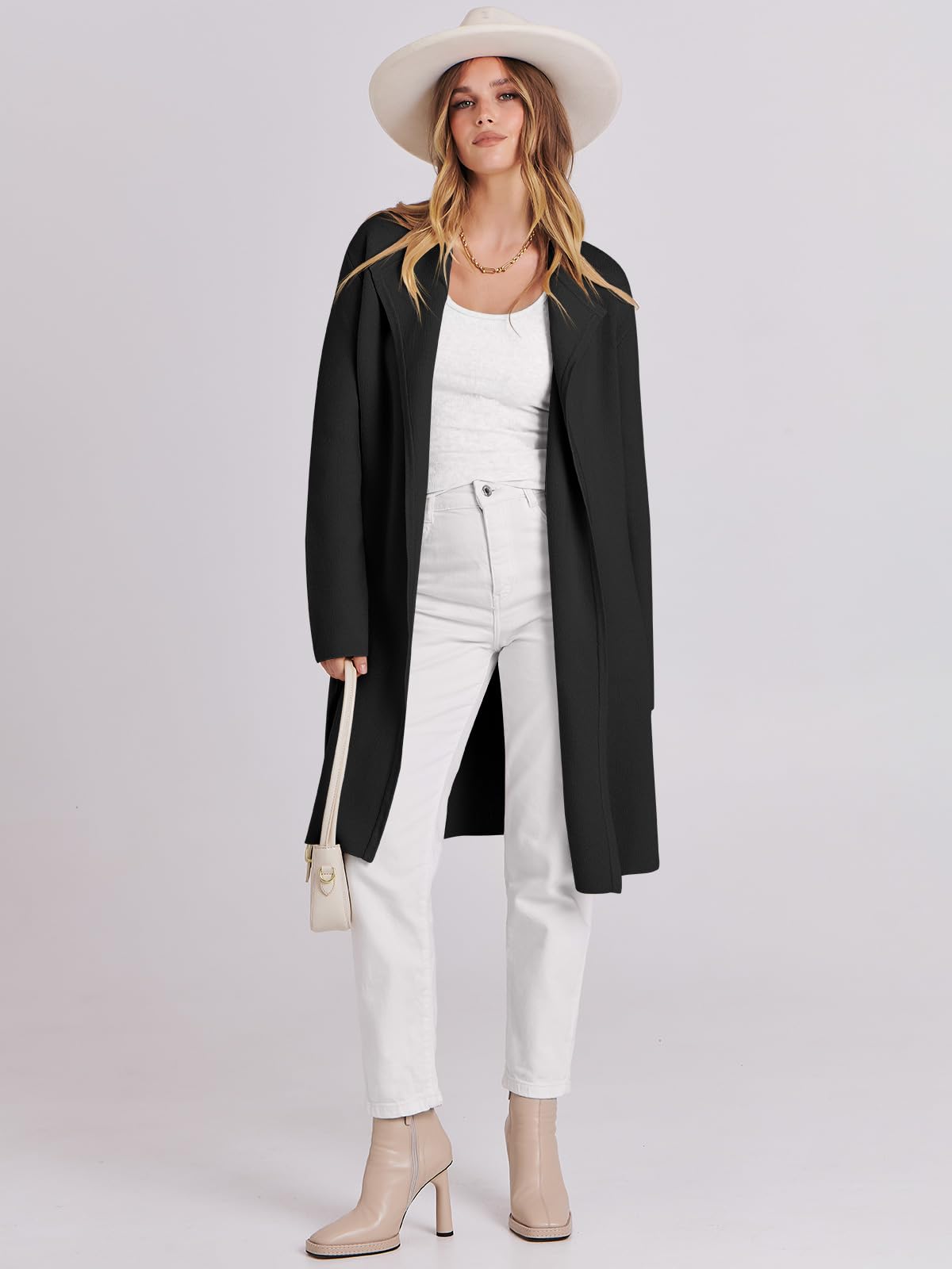 ANRABESS Women's Long Cardigans Sweater 2025 Fall Casual Lapel Open Front Knit Warm Wool Coatigan Oversized Jacket Coat