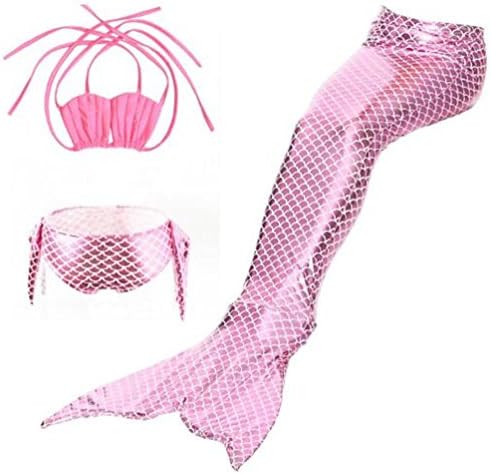 HBMaida Girls Sparkle Mermaid Tail with Monofin Swimmable Tail Swimsuit 3PCS Sets