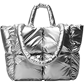 OWGSEE Puffer Tote Bag Soft Puffy Purses for Women Winter Light Down Cotton Padded Quilted Puff Shoulder Handbags | Puffer, Soft, Puffy, Winter, Light, Down Cotton