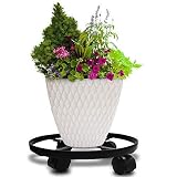 14" Metal Plant Caddy Heavy Duty Iron Potted Plant Stand With Wheels Round Flower Pot Rack on Rollers Dolly Holder on Wheels Indoor Outdoor Planter Trolley Casters Rolling Tray Coaster Black
