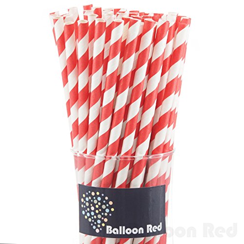 Biodegradable Paper Drinking Straws (Premium Quality), Pack of 50, Striped - Red