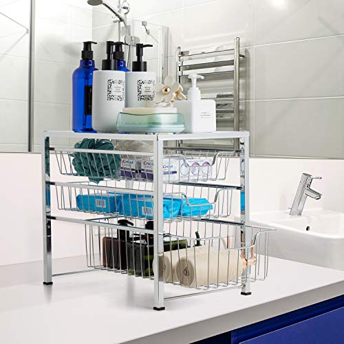 Auledio Stackable Mesh Basket Organizer with 3 Tier Wire Grid